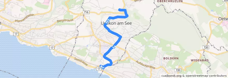 Mapa del recorrido Bus 931: Uetikon, Bahnhof => Uetikon, Bergheim de la línea  en Uetikon am See.