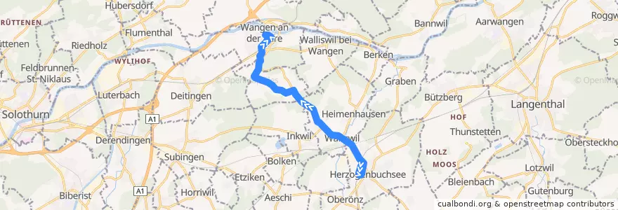 Mapa del recorrido Bus 51: Wangen an der Aare => Wangenried => Herzogenbuchsee de la línea  en Verwaltungskreis Oberaargau.