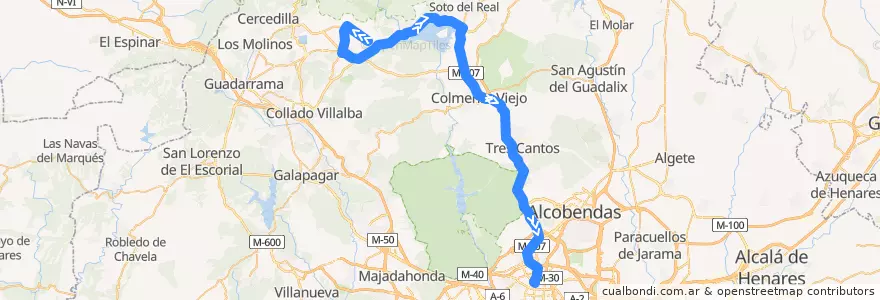 Mapa del recorrido Bus 724: El Boalo → Manzanares → Madrid (Plaza Castilla) de la línea  en بخش خودمختار مادرید.