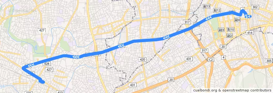 Mapa del recorrido 方南線 de la línea  en 東京都.