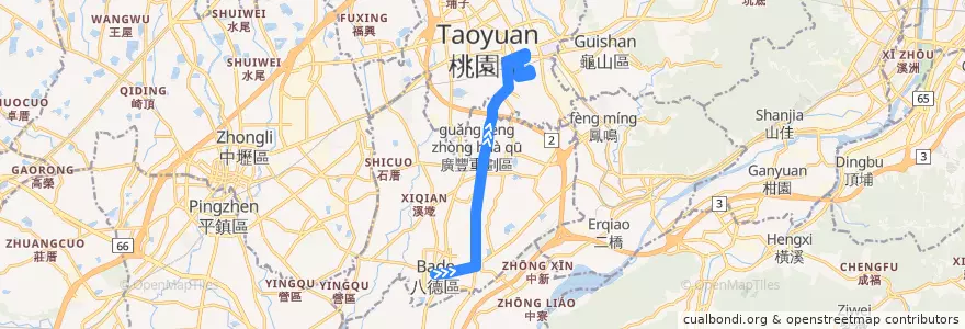 Mapa del recorrido 航空城捷運線先導公車GR2 桃園-八德 (返程) de la línea  en Taoyuan.