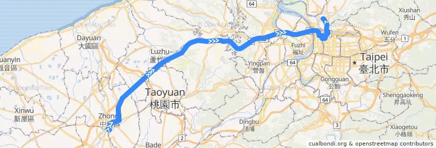Mapa del recorrido 2022 台北←中壢 (返程) de la línea  en تايوان.