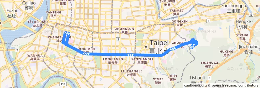 Mapa del recorrido 臺北市 88 福德街-臺北車站 (往程) de la línea  en Taipei.