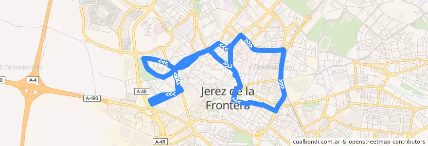 Mapa del recorrido Línea Bus 2 Picadueña de la línea  en Jerez de la Frontera.