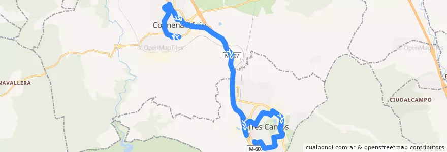 Mapa del recorrido Bus 723: Colmenar Viejo → Tres Cantos de la línea  en منطقة مدريد.