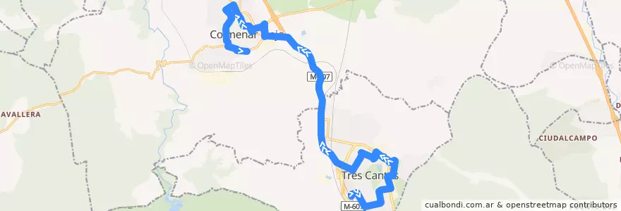 Mapa del recorrido Bus 723: Tres Cantos → Colmenar Viejo de la línea  en بخش خودمختار مادرید.