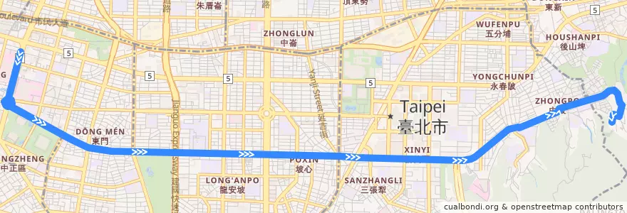 Mapa del recorrido 臺北市 88 福德街-臺北車站 (返程) de la línea  en تایپه.