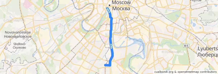 Mapa del recorrido Троллейбус 8: Кинотеатр «Ударник» => Москворецкий рынок de la línea  en Moskou.