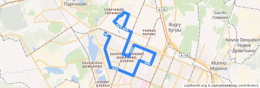 Mapa del recorrido Автобус № 198: станция метро «Парнас» => улица Жени Егоровой de la línea  en Выборгский район.
