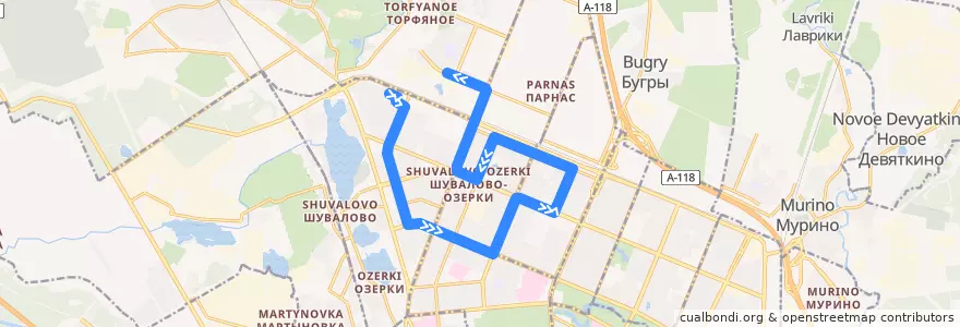 Mapa del recorrido Автобус № 198: улица Жени Егоровой => станция метро «Парнас» de la línea  en Выборгский район.