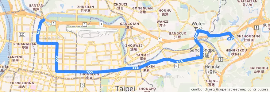 Mapa del recorrido 臺北市 203 汐止社后-天母 (往程) de la línea  en Taipei.