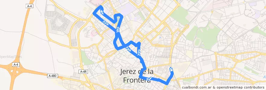 Mapa del recorrido Línea Bus 3 Las Torres de la línea  en Jerez de la Frontera.