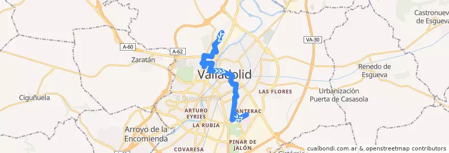 Mapa del recorrido Bus 6: La Victoria => Delicias de la línea  en Valladolid.
