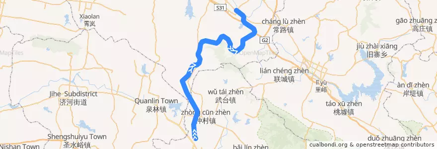 Mapa del recorrido 东平线 de la línea  en 新泰市.