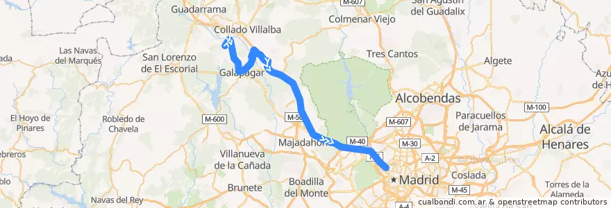 Mapa del recorrido Bus 632: Colonia España → El Guijo → Galapagar → La Navata → Madrid (Moncloa) de la línea  en منطقة مدريد.