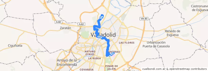 Mapa del recorrido Bus 6: Delicias => La Victoria de la línea  en Вальядолид.
