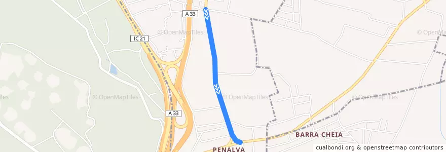 Mapa del recorrido Estação de Coina (Via Penalva) > ESC. Augusto Cabrita de la línea  en Santo António da Charneca.