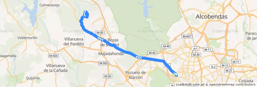 Mapa del recorrido Bus 662: Madrid (Moncloa) → Urb.Molino de la Hoz de la línea  en Área metropolitana de Madrid y Corredor del Henares.