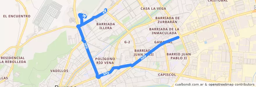 Mapa del recorrido L13: Hospital Universitario - Gamonal de la línea  en Burgos.