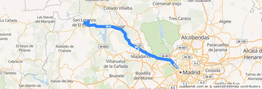Mapa del recorrido Bus 661: Madrid (Moncloa) → San Lorenzo de El Escorial (Por Galapagar) de la línea  en Autonome Gemeinschaft Madrid.