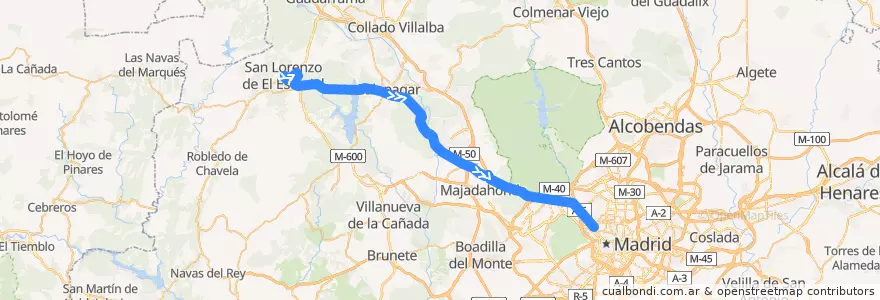 Mapa del recorrido Bus 661: San Lorenzo de El Escorial (Por Galapagar) → Madrid (Moncloa) de la línea  en Comunidade de Madrid.