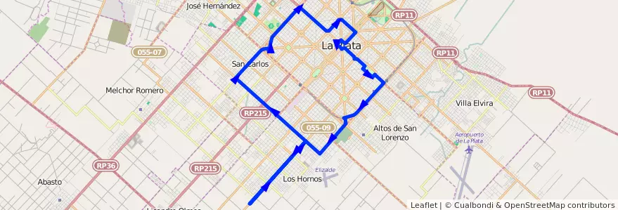 Mapa del recorrido 40 de la línea 506 en Partido de La Plata.