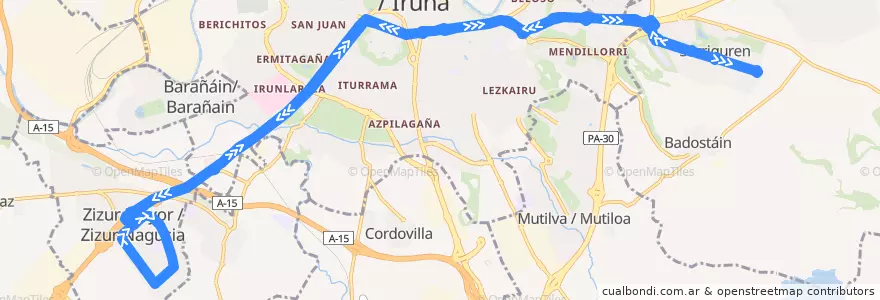 Mapa del recorrido Bus L18: Zizur Mayor => Sarriguren de la línea  en Navarra.