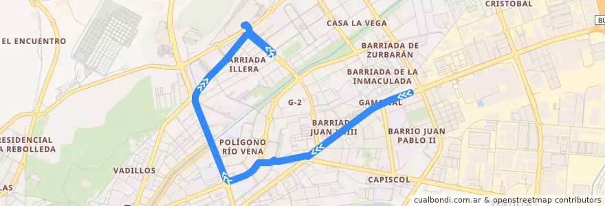 Mapa del recorrido L13: Gamonal - Hospital Universitario de la línea  en Burgos.