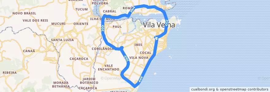 Mapa del recorrido 557 Terminal Vila Velha/Vitória de la línea  en Microrregião Vitória.