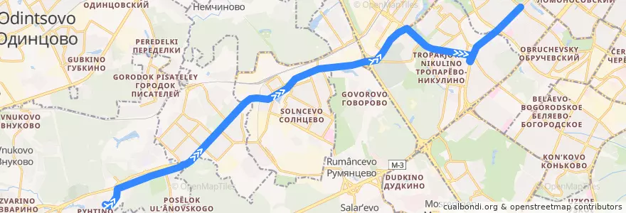 Mapa del recorrido Автобус 374: м/р Солнцево-парк - Метро "Проспект Вернадского" de la línea  en Западный административный округ.
