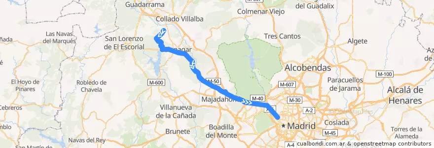 Mapa del recorrido Bus 661A: Las Zorreras (Por Galapagar) → Madrid (Moncloa) de la línea  en منطقة مدريد.