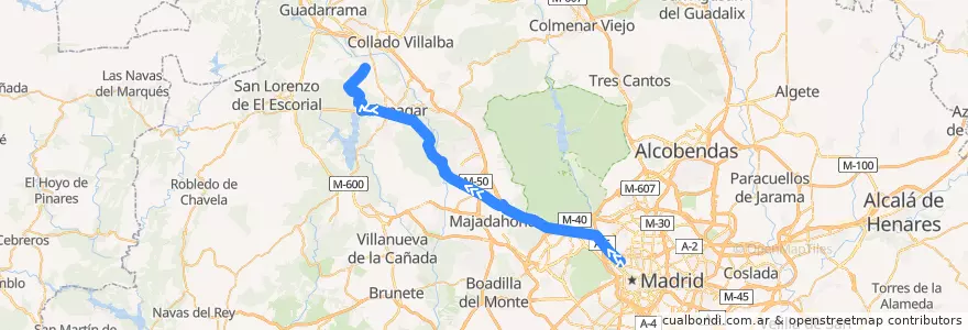 Mapa del recorrido Bus 661A: Madrid (Moncloa) → Las Zorreras (Por Galapagar) de la línea  en Autonome Gemeinschaft Madrid.