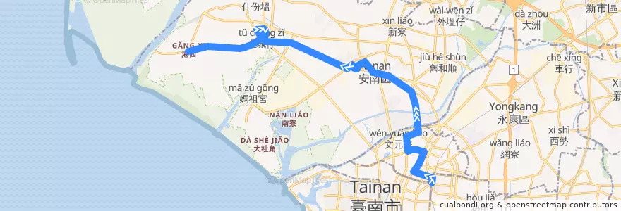 Mapa del recorrido 11路(往城西里_往程) de la línea  en Tainan.