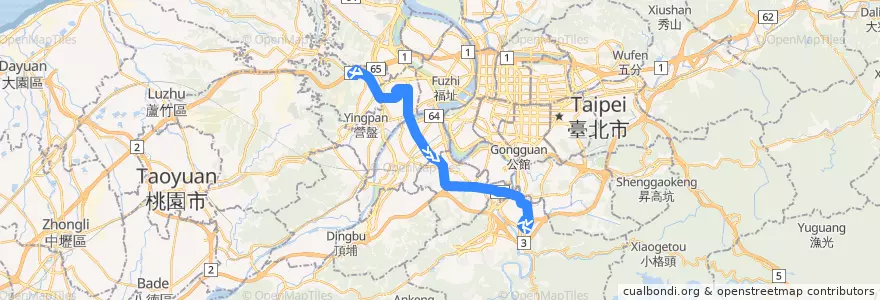 Mapa del recorrido 新北市 918 泰山-新店 (往程) de la línea  en New Taipei.
