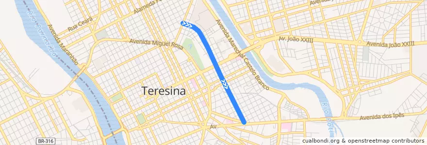 Mapa del recorrido Primavera de la línea  en Teresina.
