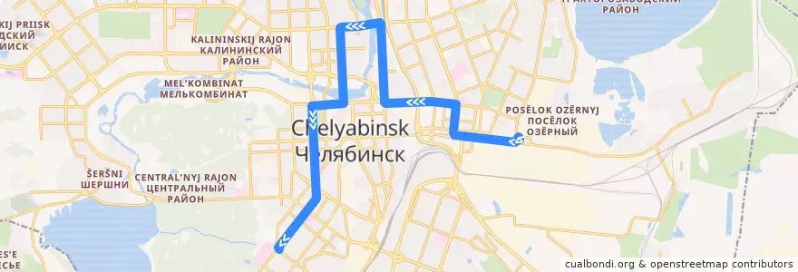 Mapa del recorrido Трамвай 6: ЧТЗ — Медгородок de la línea  en Челябинский городской округ.
