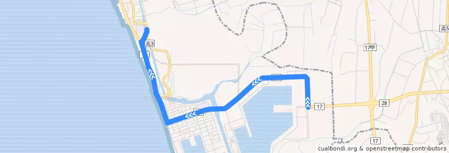 Mapa del recorrido 1路(延駛興達港_返程) de la línea  en 茄萣区.