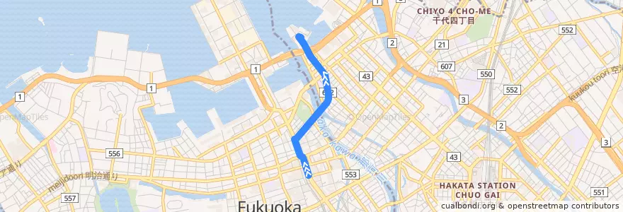Mapa del recorrido 西鉄バス90番系統 de la línea  en 中央区.