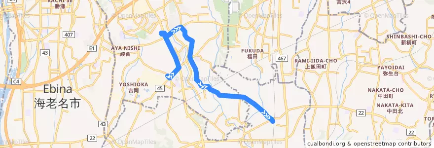 Mapa del recorrido 長38 綾瀬市役所経由 長後駅西口行 de la línea  en Préfecture de Kanagawa.