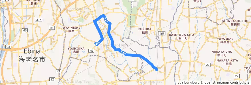 Mapa del recorrido 長39 市民文化センター前経由 長後駅西口行 de la línea  en Präfektur Kanagawa.