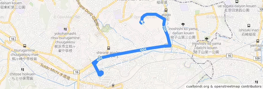 Mapa del recorrido 横浜市バス 211系統 鶴ヶ峰-福寿荘 de la línea  en Asahi Ward.