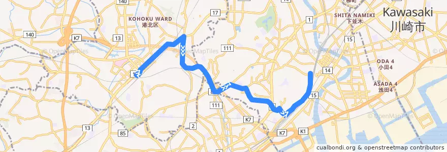 Mapa del recorrido 41系統 新横浜駅前→鶴見駅西口 de la línea  en 横浜市.