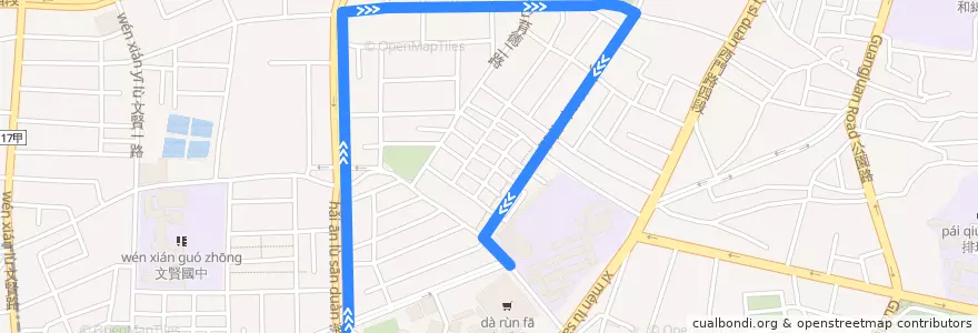 Mapa del recorrido 0右路(繞駛花園夜市) de la línea  en 北区.