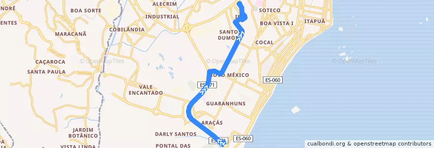 Mapa del recorrido 603 Termina Itaparica / Terminal Ibes via Jardim Colorado de la línea  en Vila Velha.