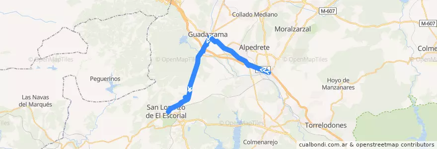 Mapa del recorrido Bus 660: Villalba → Guadarrama → San Lorenzo de El Escorial de la línea  en Cuenca del Guadarrama.