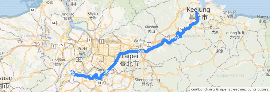 Mapa del recorrido 1032 基隆客運 板橋-基隆 (返程) de la línea  en Taiwán.