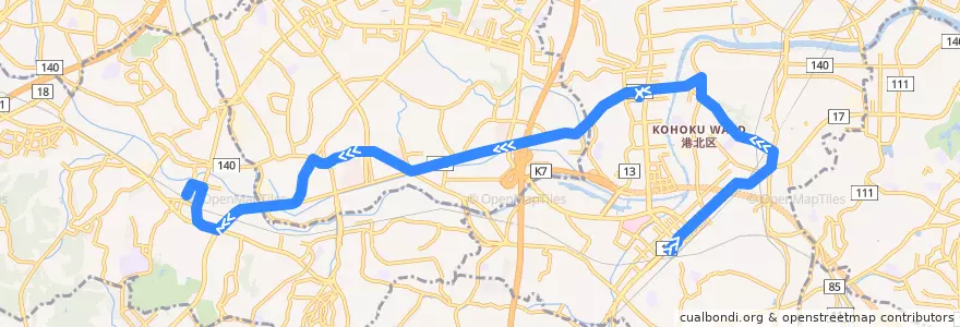 Mapa del recorrido 41系統 新横浜駅前→中山駅北口 de la línea  en 横浜市.