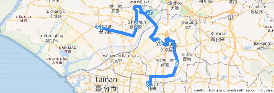 Mapa del recorrido 20路(正線_返程) de la línea  en 타이난 시.
