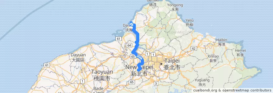 Mapa del recorrido 新北市 947 淡海新市鎮-板橋 (往程) de la línea  en Neu-Taipeh.