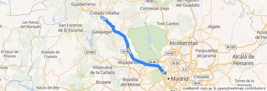 Mapa del recorrido Bus 687: Collado Villalba → Madrid de la línea  en منطقة مدريد.